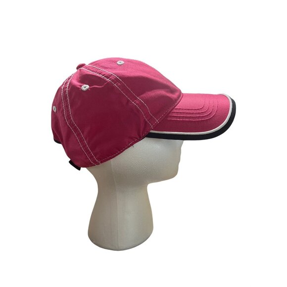 Pink Baseball Cap With White Stitching & Black Trim Adjustable Strapback Closure - Picture 7 of 9